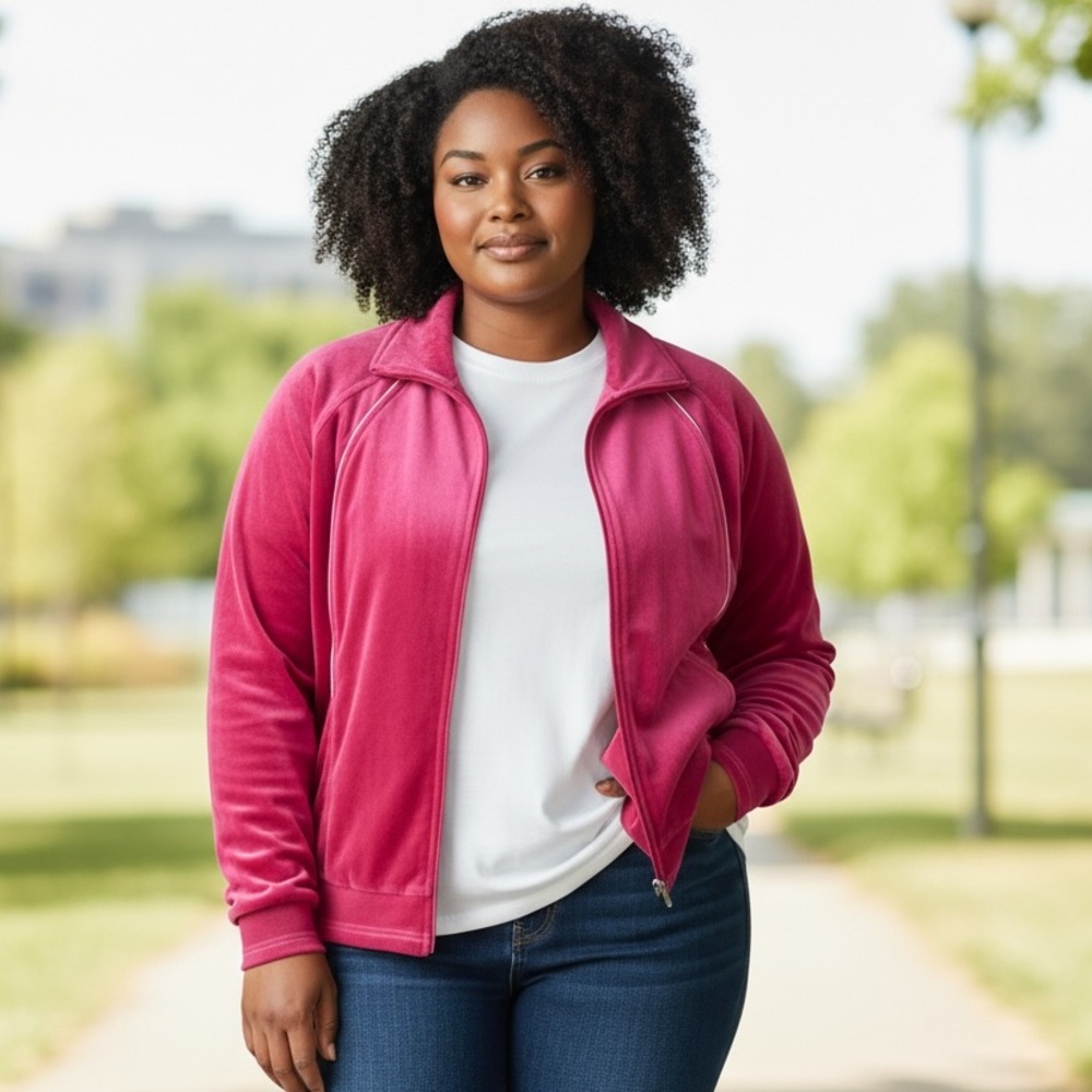 NWT WOMEN XL Reebok Pink Velour Jacket Zip Top